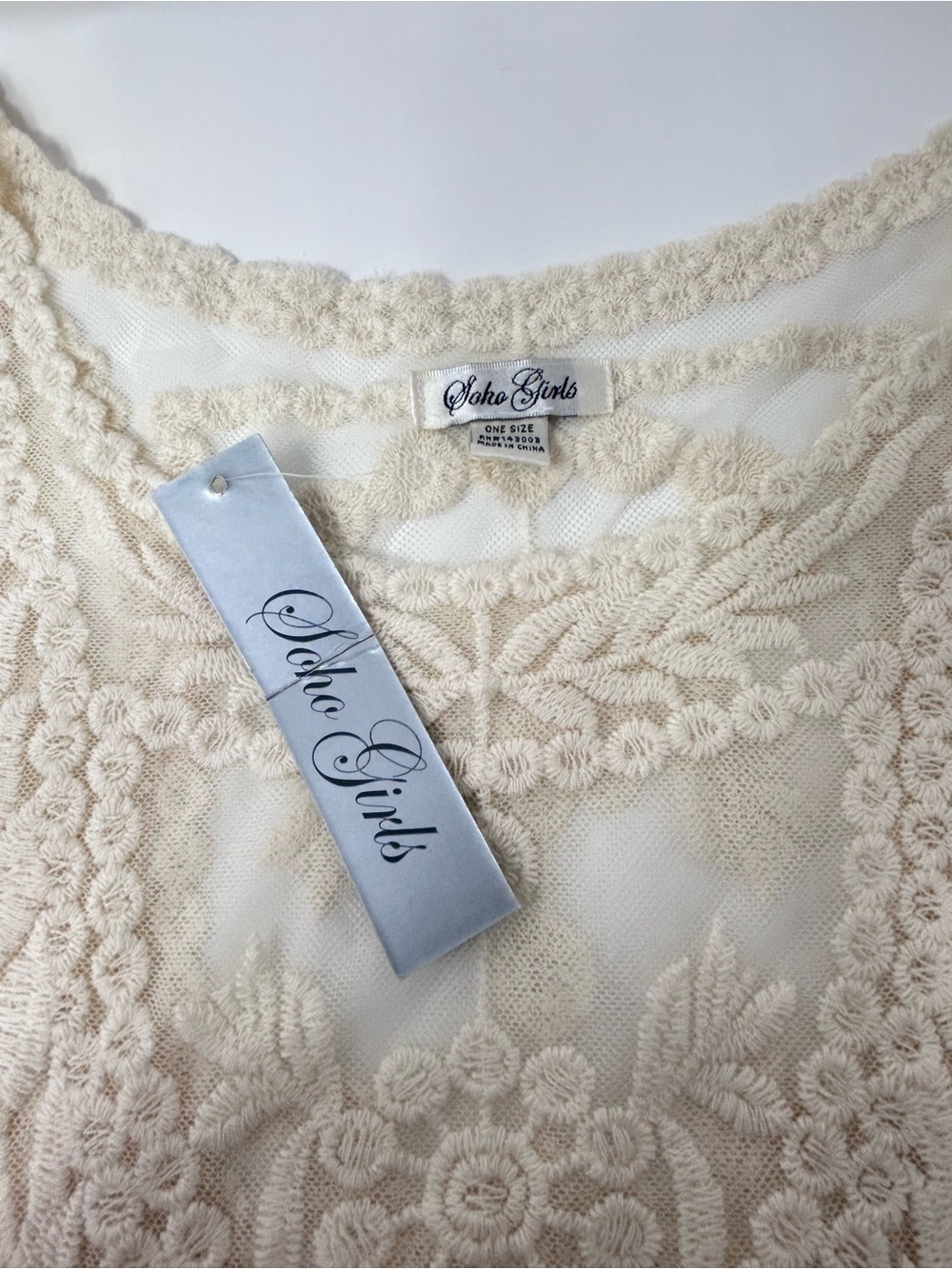 Soho Women’s Cream Embroidered Lace Chemise Top
